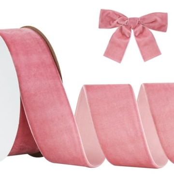 TONIFUL Pink Rose Gold Velvet Ribbon 1-1/2 Inch x 10yds, Vintage Velvet Ribbons, for Christmas Wreat...