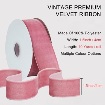 TONIFUL Pink Rose Gold Velvet Ribbon 1-1/2 Inch x 10yds, Vintage Velvet Ribbons, for Christmas Wreath Decoration Handmade Craft Ornaments Gift Wrapping & Bow Making, Valentine's Day Bouquet Packaging