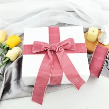 TONIFUL Pink Rose Gold Velvet Ribbon 1-1/2 Inch x 10yds, Vintage Velvet Ribbons, for Christmas Wreath Decoration Handmade Craft Ornaments Gift Wrapping & Bow Making, Valentine's Day Bouquet Packaging