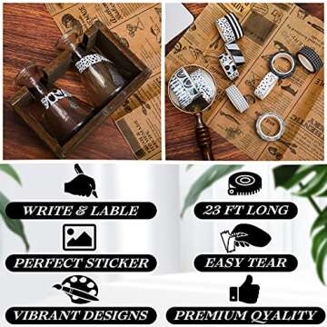 Outus 12 Rolls Washi Tape Set Black White Paper Thin 15 mm Wide 7 Meters Long Decorative Craft Adhesive Masking Tape Washi Tape Black White Strip for DIY Wrapping Decoration (Stylish Style)