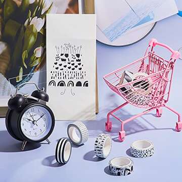 Outus 12 Rolls Washi Tape Set Black White Paper Thin 15 mm Wide 7 Meters Long Decorative Craft Adhesive Masking Tape Washi Tape Black White Strip for DIY Wrapping Decoration (Stylish Style)