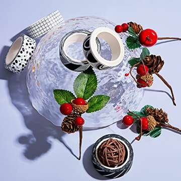 Outus 12 Rolls Washi Tape Set Black White Paper Thin 15 mm Wide 7 Meters Long Decorative Craft Adhesive Masking Tape Washi Tape Black White Strip for DIY Wrapping Decoration (Stylish Style)