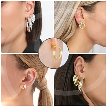 Wowshow 14K Gold Plated Chunky Hoop Earrings Women