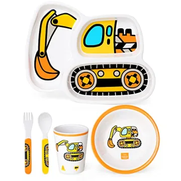 Lehoo Castle Kids Plates and Bowls Sets for Toddler Mealtime - 5 Piece Construction Theme