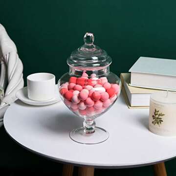 Glass Apothecary Jars with Lids for Candy Buffet - Heart Shape Apothecary Jars for Valentine's day W...