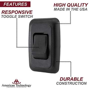 American Technology Components Single SPST On-Off Switch with Bezel, 12-Volt, for RV, Trailer, Camper (Black)