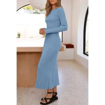 MEROKEETY Ribbed Knit Maxi Dress - Elegant Fall Style