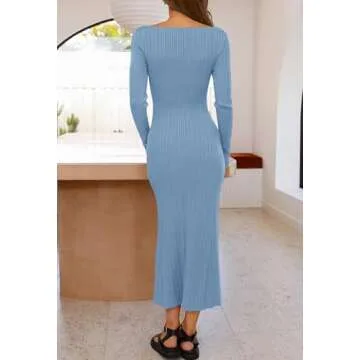 MEROKEETY Ribbed Knit Maxi Dress - Elegant Fall Style