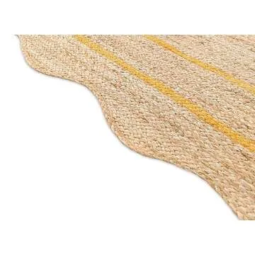 Weaving Village Wave Scalloped Natural Jute Rug Boho Jute Rug Entryway Runner Rug Farmhouse Scallop Rug, Yellow (2'x3')