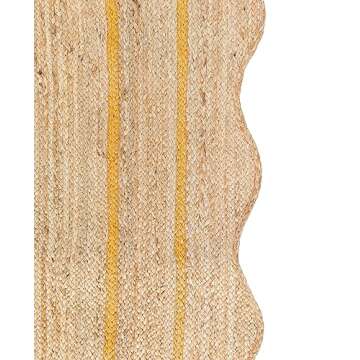 Weaving Village Wave Scalloped Natural Jute Rug Boho Jute Rug Entryway Runner Rug Farmhouse Scallop Rug, Yellow (2'x3')