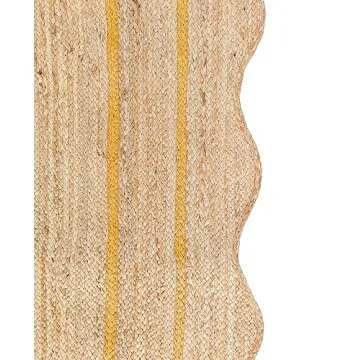 Weaving Village Wave Scalloped Natural Jute Rug Boho Jute Rug Entryway Runner Rug Farmhouse Scallop Rug, Yellow (2'x3')