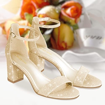 Elegant PIZZ ANNU Low Block Heels for Women - Gold Glitter Sandals