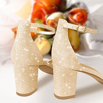 Elegant PIZZ ANNU Low Block Heels for Women - Gold Glitter Sandals