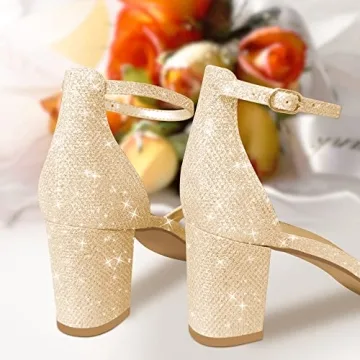 Elegant PIZZ ANNU Low Block Heels for Women - Gold Glitter Sandals