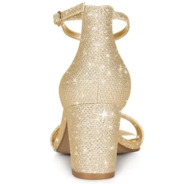 Elegant PIZZ ANNU Low Block Heels for Women - Gold Glitter Sandals
