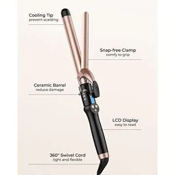 1 Inch Extra Long Barrel Curling Iron, Ceramic Tourmaline Curling Wand Professional Dual Voltage