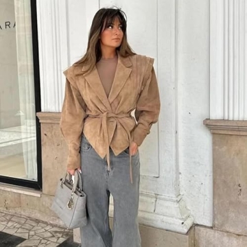 VOIKERDR Trendy Suede Jacket for Women - Fall Fashion