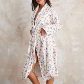 Owl's-Yard Women's Soft Floral Print Bathrobe