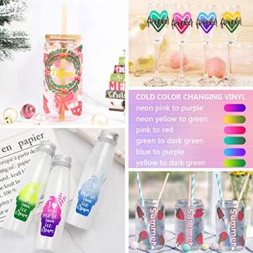 TECKWRAP Cold Color Changing Vinyl Adhesive Vinyl Bundle 12" x 36"/Rolls for DIY Craft, Arts (Pink to Purple, Neon Yellow to Green, Pink to Red, Green to Dark Green,Blue to Purple,Yellow to Green)