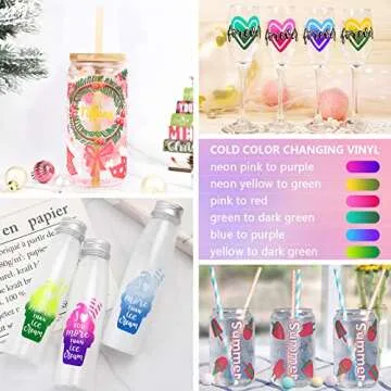 TECKWRAP Cold Color Changing Vinyl Adhesive Vinyl Bundle 12" x 36"/Rolls for DIY Craft, Arts (Pink to Purple, Neon Yellow to Green, Pink to Red, Green to Dark Green,Blue to Purple,Yellow to Green)