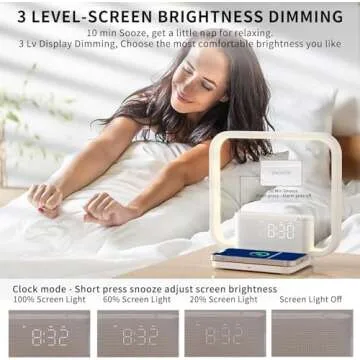 RETEYUNG Bedside Lamps,Sunrise Dual Alarm Clock for Heavy Sleepers,Table Lamp with Fast Wireless Charger Station for iPhone/Samsung,Wake Up Light Touch with Snooze/Timer/10 Natural Sounds/3 Dimmable
