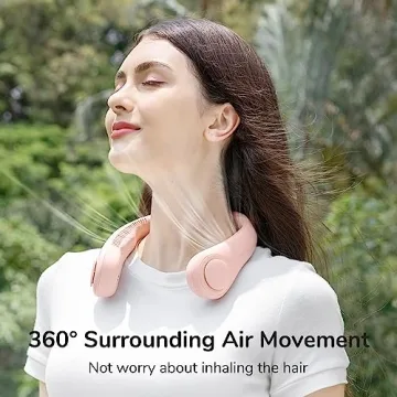 JISULIFE Portable Neck Fan, Hands Free Bladeless Fan, 5 Speeds, 4000 mAh Battery Operated Wearable Personal Fan, Twistable, Rechargeable, Gift for Women Men-Pink