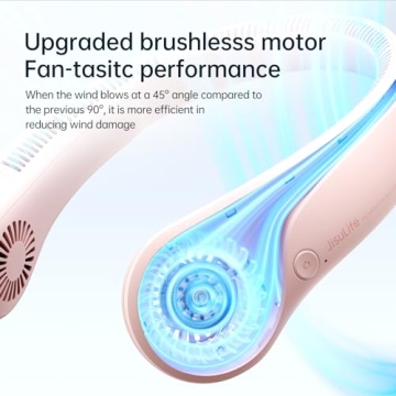 JISULIFE Portable Neck Fan, Hands Free Bladeless Fan, 5 Speeds, 4000 mAh Battery Operated Wearable Personal Fan, Twistable, Rechargeable, Gift for Women Men-Pink