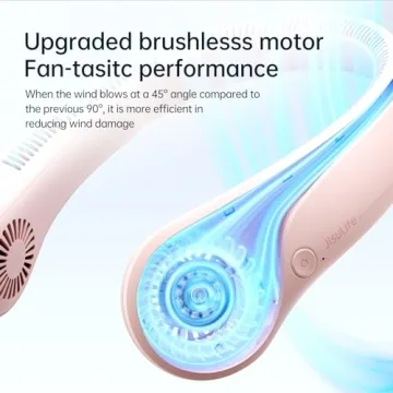 JISULIFE Portable Neck Fan, Hands Free Bladeless Fan, 5 Speeds, 4000 mAh Battery Operated Wearable Personal Fan, Twistable, Rechargeable, Gift for Women Men-Pink
