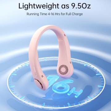 JISULIFE Portable Neck Fan, Hands Free Bladeless Fan, 5 Speeds, 4000 mAh Battery Operated Wearable Personal Fan, Twistable, Rechargeable, Gift for Women Men-Pink