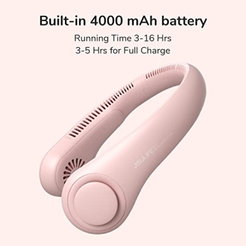 JISULIFE Portable Neck Fan, Hands Free Bladeless Fan, 5 Speeds, 4000 mAh Battery Operated Wearable Personal Fan, Twistable, Rechargeable, Gift for Women Men-Pink