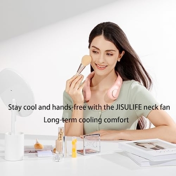 JISULIFE Portable Neck Fan, Hands Free Bladeless Fan, 5 Speeds, 4000 mAh Battery Operated Wearable Personal Fan, Twistable, Rechargeable, Gift for Women Men-Pink