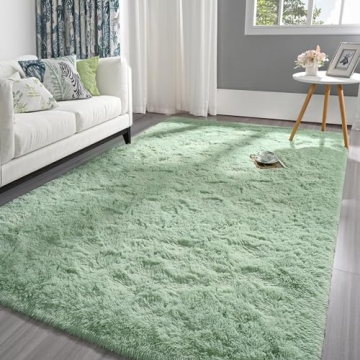 Pettop Fluffy Sage Green Rug for Bedroom Living Room, 3x5 Feet Rectangle Rug Plush Fuzzy Carpet for ...