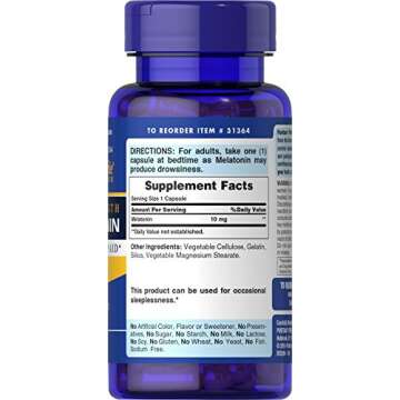 Puritan's Pride Premium Super Strength Melatonin 10mg Sleep Aid, Dietary Supplement for Sound, Restful, and Longer Sleep Support, 4 Month Supply, 120 Rapid Release Capsules (Packaging May Vary)
