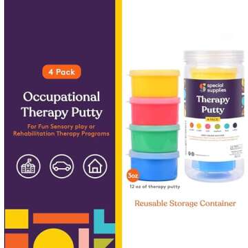 Special Supplies Therapy Putty for Kids and Adults - Resistive Hand Exercise Stress Relief Therapy Putty Kit, Set of 4 Strengths, Three Ounces of Each Putty (Primary Colors)