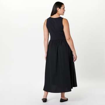 The Drop Women's Dia Mixed Fabric Midi Tank Dress Black, S