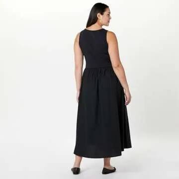 The Drop Women's Dia Mixed Fabric Midi Tank Dress Black, S