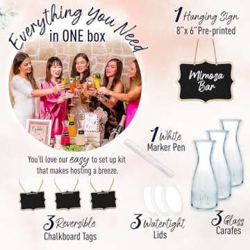 PRESTIGE Mimosa Bar Kit - 3 Glass Carafe with Lids (27oz) & Mimosa Bar Sign. Brunch Decorations Party Kit w/Juice Carafes for Mimosa Bar Supplies, Juice Mimosa Pitcher & Brunch Decor (Chalkboard Set)