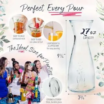 PRESTIGE Mimosa Bar Kit - 3 Glass Carafe with Lids (27oz) & Mimosa Bar Sign. Brunch Decorations Party Kit w/Juice Carafes for Mimosa Bar Supplies, Juice Mimosa Pitcher & Brunch Decor (Chalkboard Set)