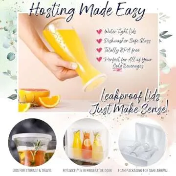 PRESTIGE Mimosa Bar Kit - 3 Glass Carafe with Lids (27oz) & Mimosa Bar Sign. Brunch Decorations Party Kit w/Juice Carafes for Mimosa Bar Supplies, Juice Mimosa Pitcher & Brunch Decor (Chalkboard Set)