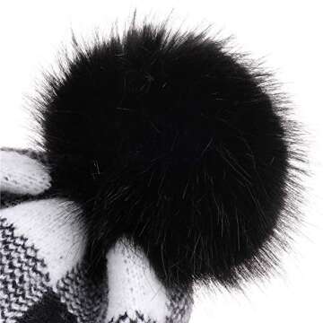CRUOXIBB Women Knit Slouchy Beanie Hat with Faux Fur Pompom Buffalo Plaid Cuff Winter Soft Warm Ski ...
