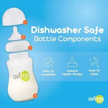 Avima Baby 9 oz Anti Colic Baby Bottles for Breastfed Babies - Medium Flow Nipples, Wide Neck Bottle, BPA Free - 3-6 Months, Stage 2 (Set of 3)