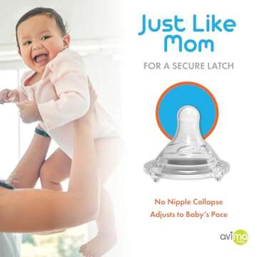 Avima Baby 9 oz Anti Colic Baby Bottles for Breastfed Babies - Medium Flow Nipples, Wide Neck Bottle, BPA Free - 3-6 Months, Stage 2 (Set of 3)