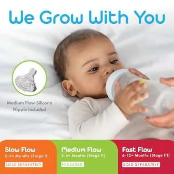 Avima Baby 9 oz Anti Colic Baby Bottles for Breastfed Babies - Medium Flow Nipples, Wide Neck Bottle, BPA Free - 3-6 Months, Stage 2 (Set of 3)