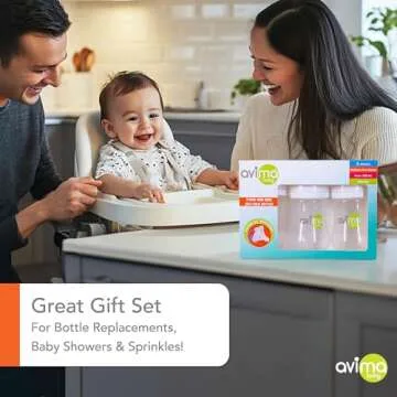 Avima Baby 9 oz Anti Colic Baby Bottles for Breastfed Babies - Medium Flow Nipples, Wide Neck Bottle, BPA Free - 3-6 Months, Stage 2 (Set of 3)