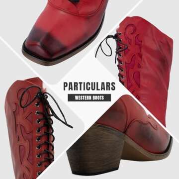 SO SIMPOK Womens Retro Cowboy Boots Lace Up Mid Calf Boots Chunky Heel Snip Toe Riding Cowgirl Weste...