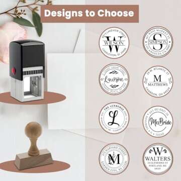 Custom Address Stamp Self-Inking Monogram Address Stamp Personalized Address Stamp 10+ Designs! (Round 6)
