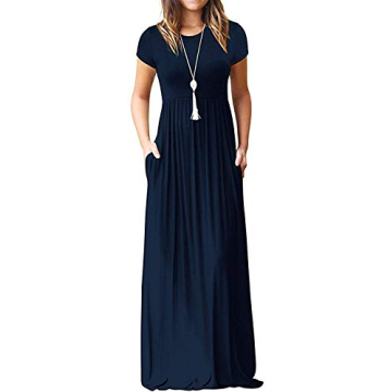 DEARCASE Maxi Dress for Women Navy Blue Large Crewneck Short Sleeves Wedding Guest A-line Casual Loo...