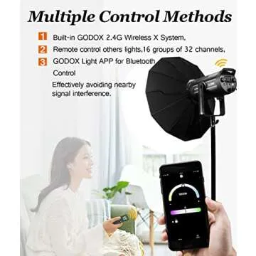 Godox SL200WIII 215W LED Video Light,Bowens Mount Continuous Lighting,2.4G 95600Lux CRI96+ Flash Light,5600K Daylight Balanced,8 Pre-Programmed Lighting Effects with Ultra-Silent Fan for Photography