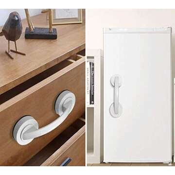 YUM Large Glass Door and Window Handles, Bathroom Sliding Doors, cupboards, wardrobes, Suction Cups, Non-Marking Handles, Non-Perforated Absorption Handles (White)