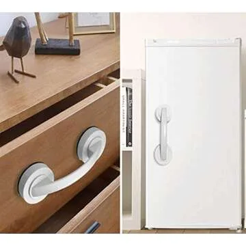 YUM Large Glass Door and Window Handles, Bathroom Sliding Doors, cupboards, wardrobes, Suction Cups, Non-Marking Handles, Non-Perforated Absorption Handles (White)